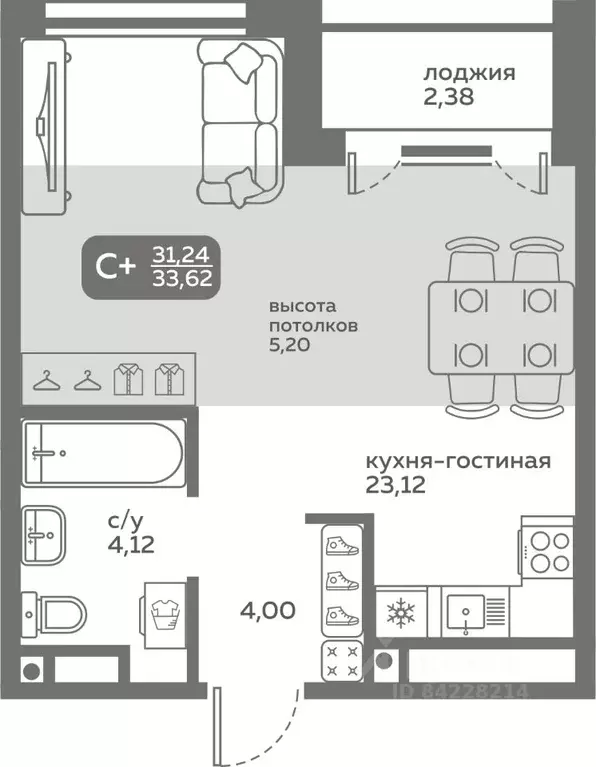 Студия Тюменская область, Тюмень ул. Вадима Бованенко, 10 (31.24 м) - Фото 0