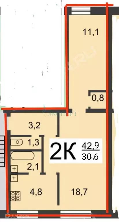 Продаётся 2-к квартира, 42.9 м - Фото 1