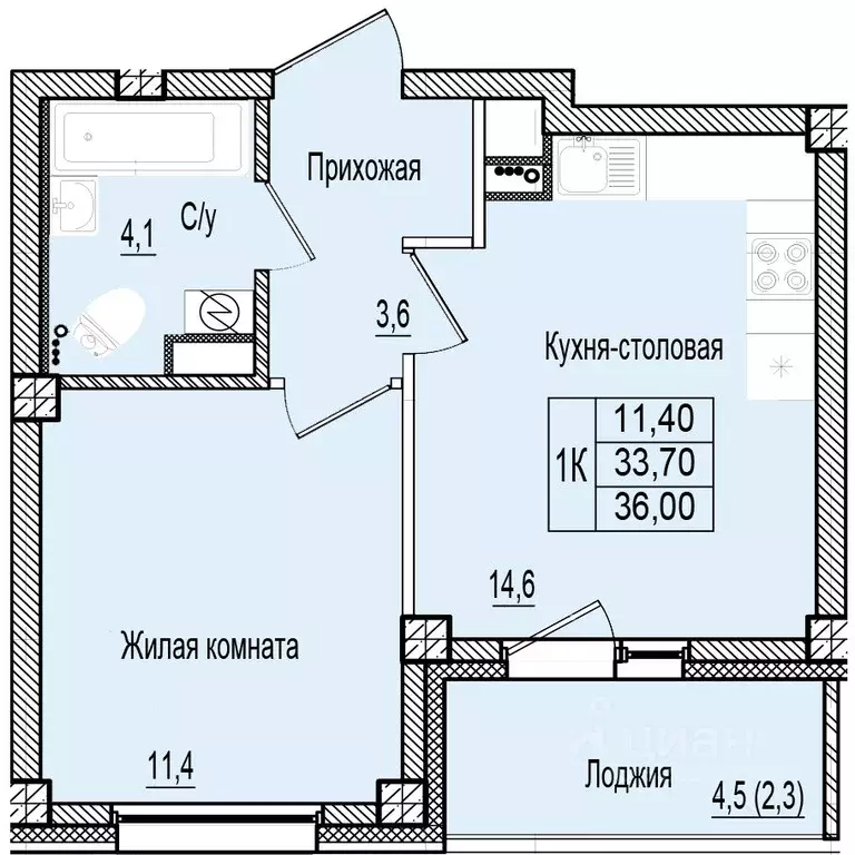 1-к кв. Псковская область, Псков Крестовское ш., 6 (36.0 м) - Фото 1