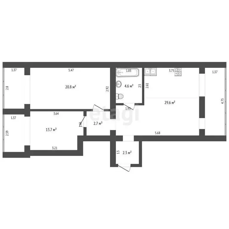 2-комнатная квартира: Бахчисарай, улица Грузинова, 61 (73.7 м) - Фото 0