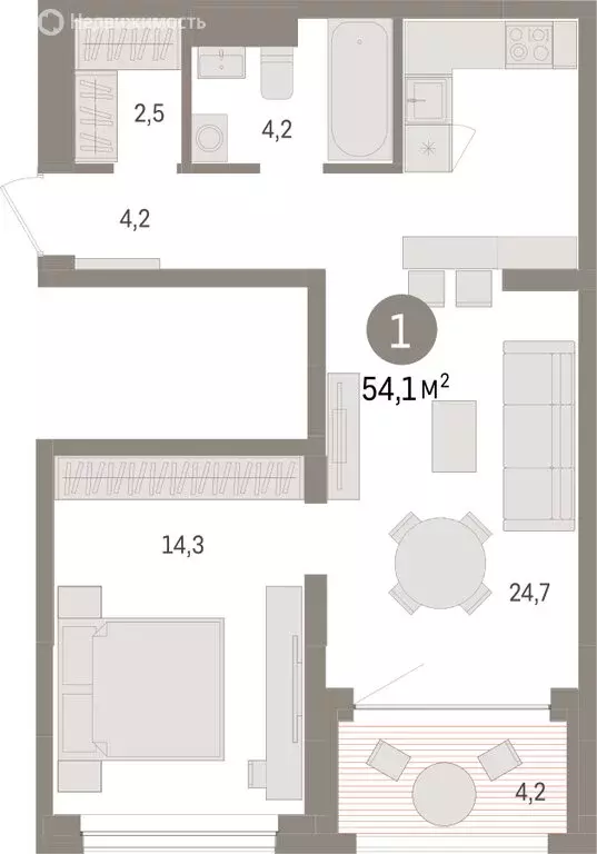 1-комнатная квартира: Тюмень, ЖК Дом у Озера (54.11 м) - Фото 1