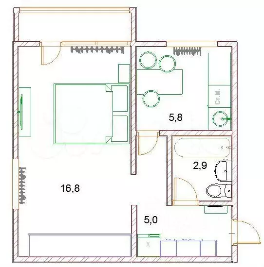 1-к. квартира, 32 м, 2/5 эт. - Фото 0