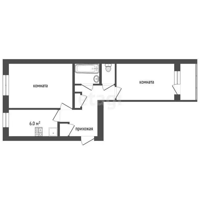 2-комнатная квартира: Чернушка, улица Луначарского, 14 (49.7 м) - Фото 0