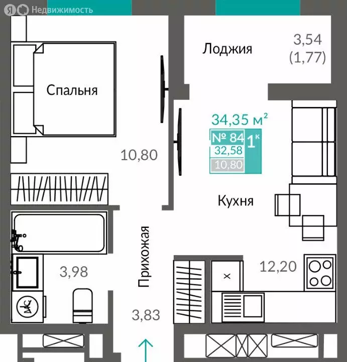 1-комнатная квартира: Севастополь, ЖК Видный (32.58 м) - Фото 1