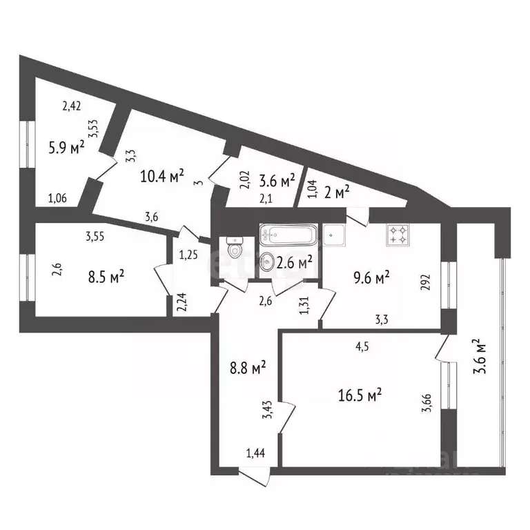 3-к кв. Красноярский край, Красноярск ул. Куйбышева, 85 (71.7 м) - Фото 2