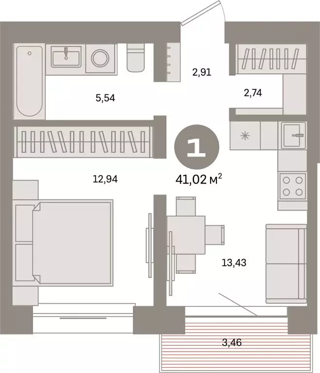 1-комнатная квартира: Тюмень, Причальная улица, 7 (41.02 м) - Фото 1