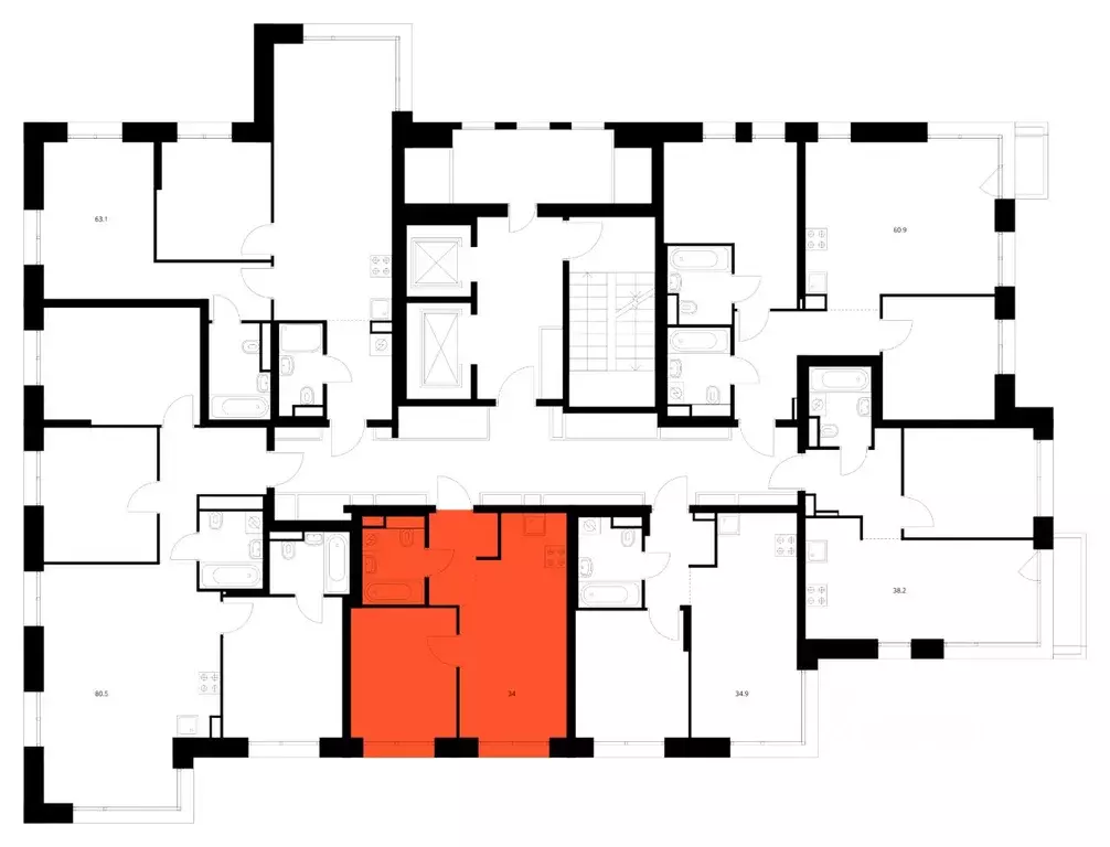1-к кв. Москва Строгино 360 жилой комплекс, 1.1.3 (34.0 м) - Фото 2
