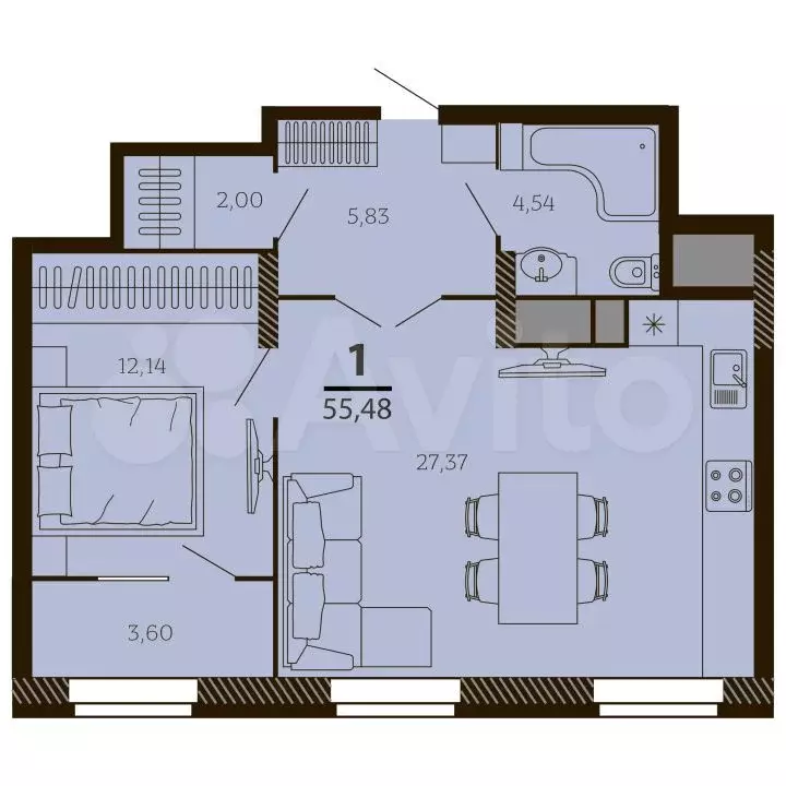 1-к. квартира, 55,5 м, 6/7 эт. - Фото 0