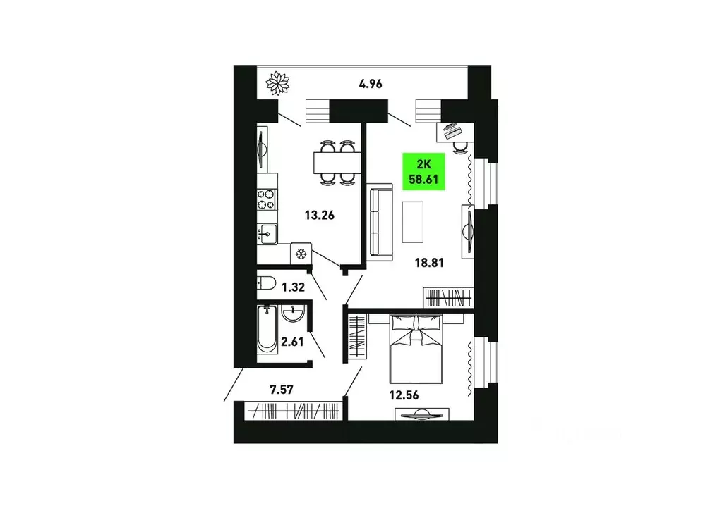 2-к кв. Кировская область, Кирово-Чепецкий район, Федяковское с/пос, ... - Фото 1