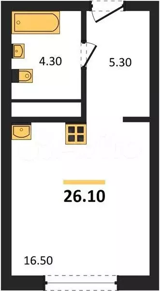 Квартира-студия, 26,2 м, 21/25 эт. - Фото 0