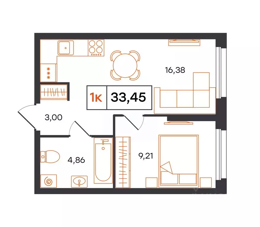 1-к кв. Тюменская область, Тюмень Фатера жилой комплекс (33.45 м) - Фото 1