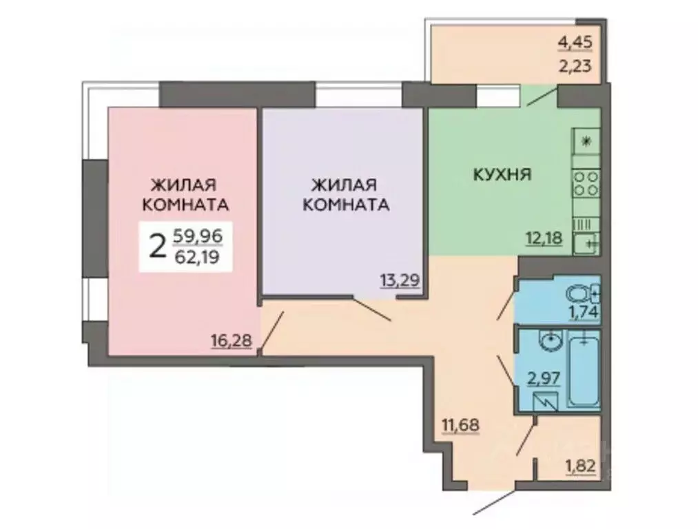 2-к кв. Воронежская область, Воронеж ул. Ворошилова, 63/2 (62.72 м) - Фото 0