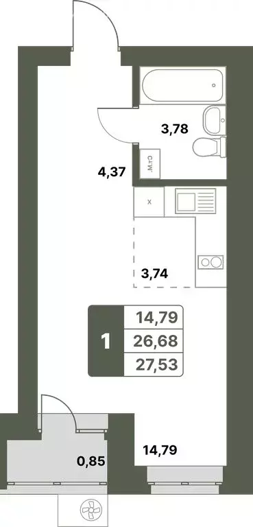 1-комнатная квартира: Уфимский район, село Миловка (27.53 м) - Фото 0