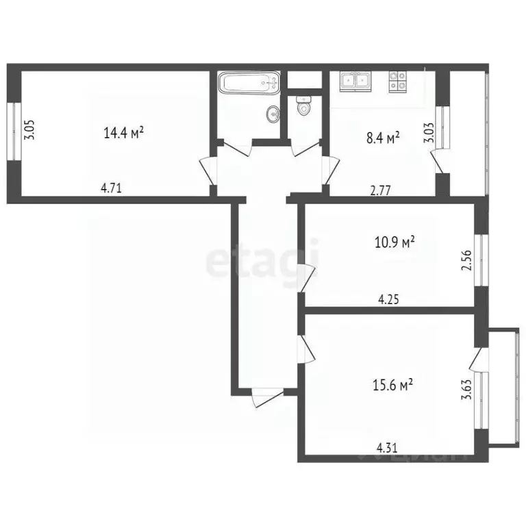 3-к кв. Ханты-Мансийский АО, Сургут ул. Энергетиков, 5 (66.2 м) - Фото 1