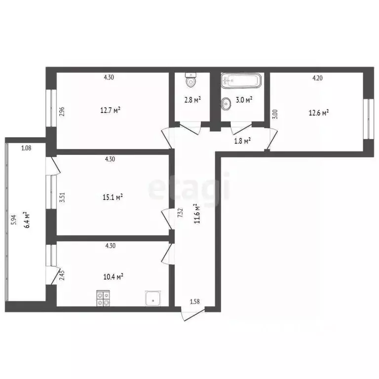3-к кв. Тюменская область, Тюмень ул. Ю.-Р.Г. Эрвье, 16к1 (69.4 м) - Фото 0