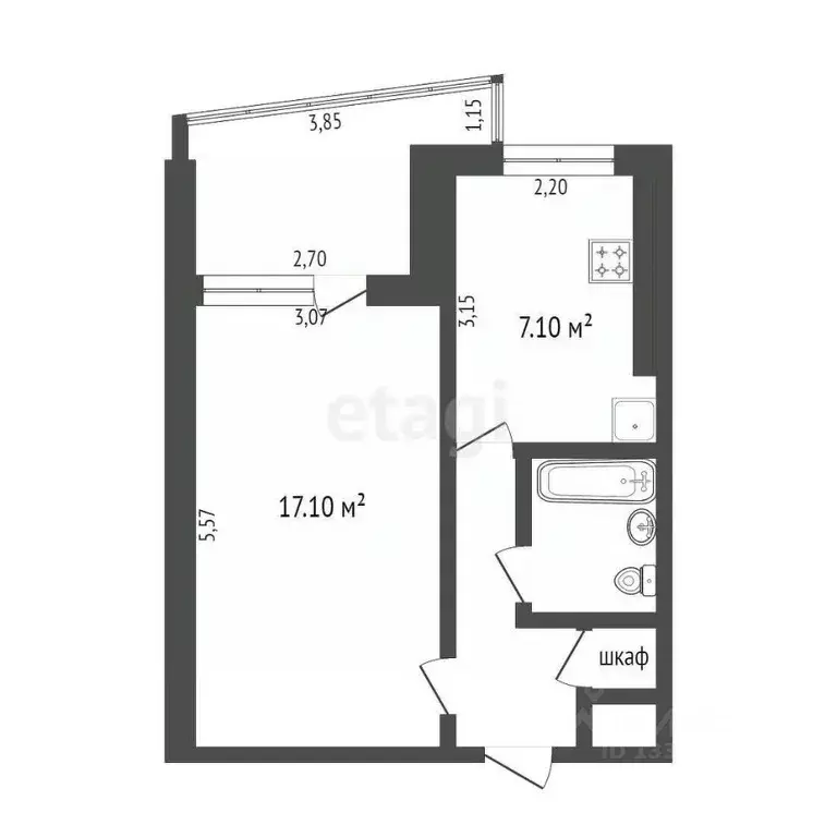 1-к кв. Омская область, Омск Волгоградская ул., 18 (33.0 м) - Фото 1