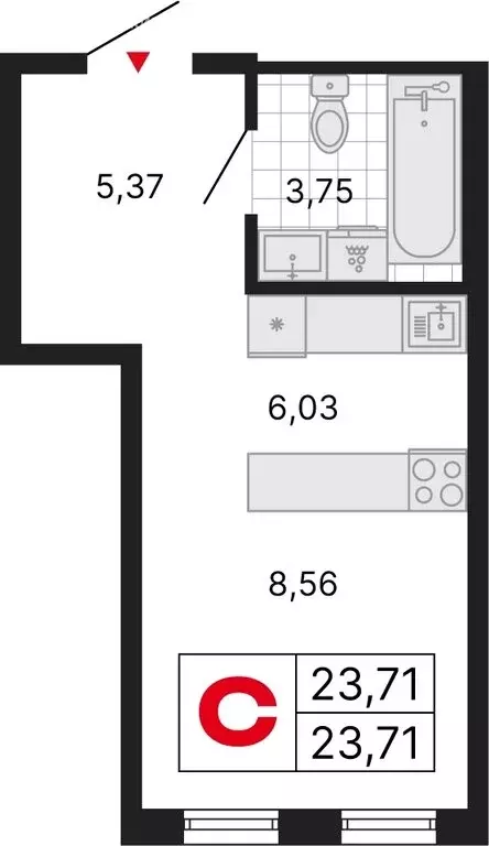 Квартира-студия: Екатеринбург, ЖК ДНК: Дом на Куйбышева (23.71 м) - Фото 1