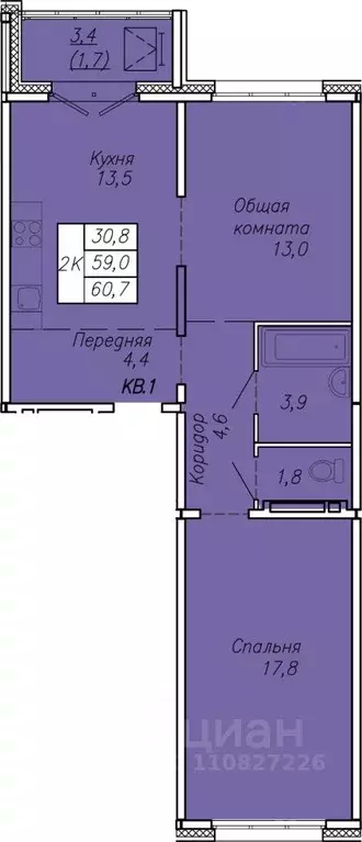 2-к кв. Новосибирская область, Новосибирск ул. Связистов, 13/2 (60.7 ... - Фото 1