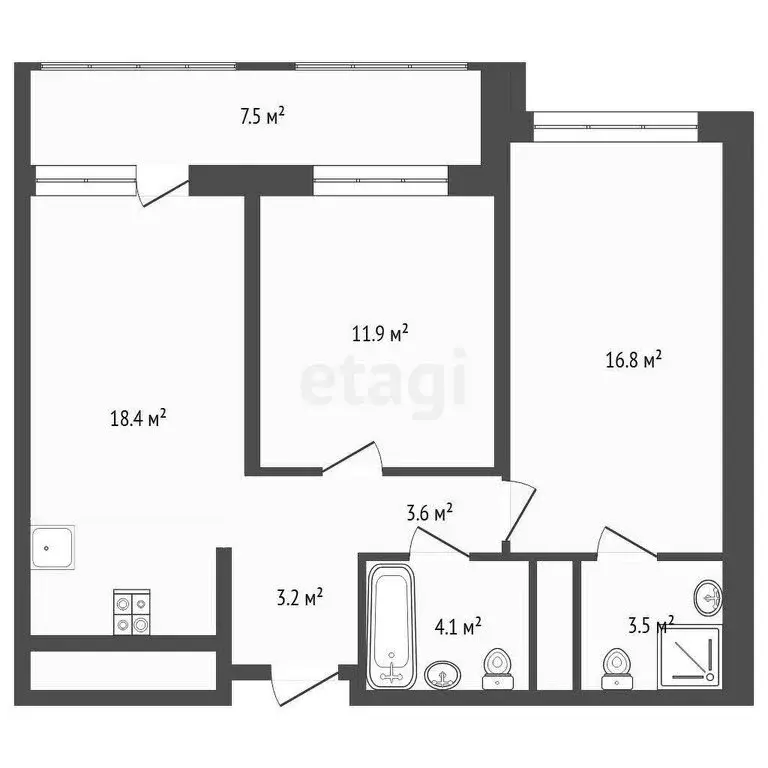 2-комнатная квартира: Тюмень, улица Разведчика Кузнецова, 16 (61.1 м) - Фото 1
