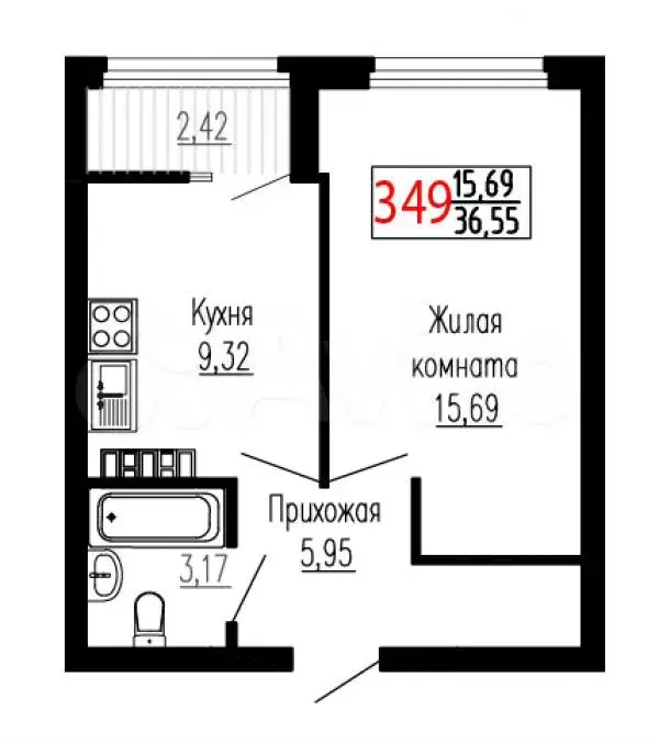 1-к. квартира, 36,5 м, 26/27 эт. - Фото 0