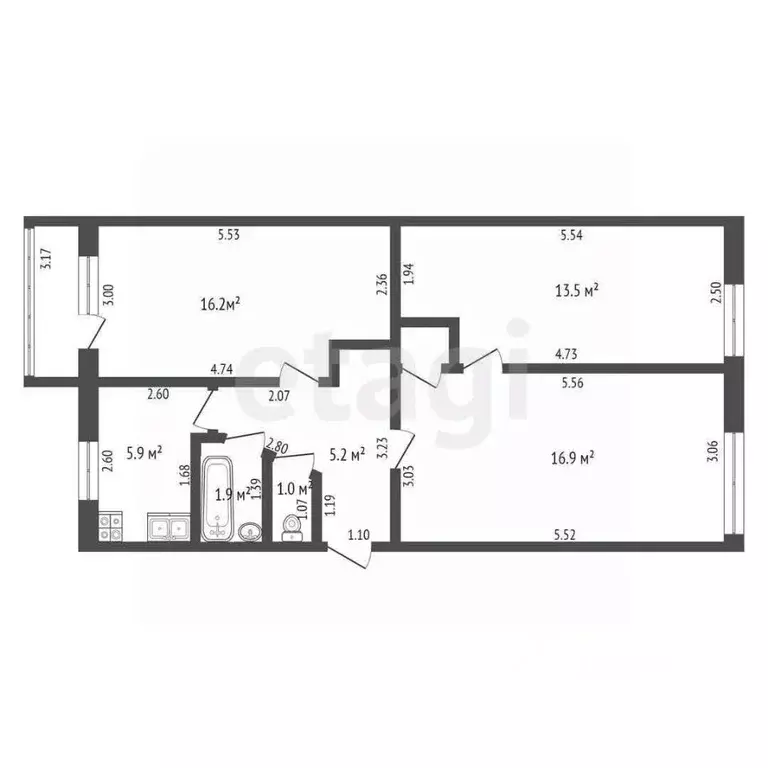 3-к кв. Башкортостан, Стерлитамак ул. Курчатова, 38 (61.0 м) - Фото 1