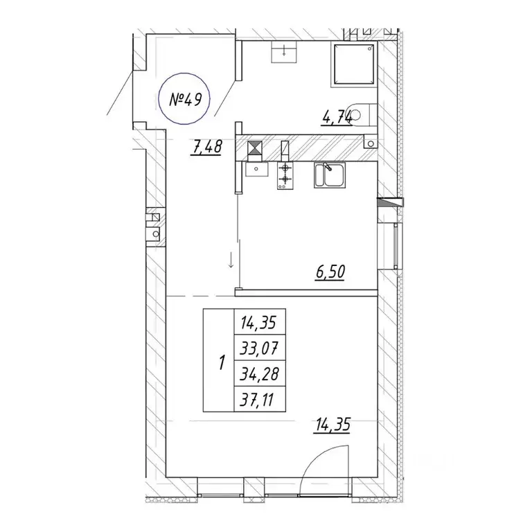 1-к кв. Калининградская область, Зеленоградск  (34.28 м) - Фото 2