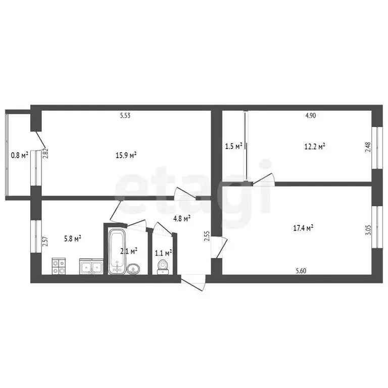 3-комнатная квартира: Альметьевск, улица Ленина, 99 (60.8 м) - Фото 1