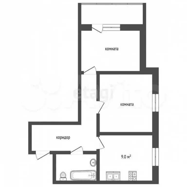 2-к. квартира, 55,8 м, 3/8 эт. - Фото 1