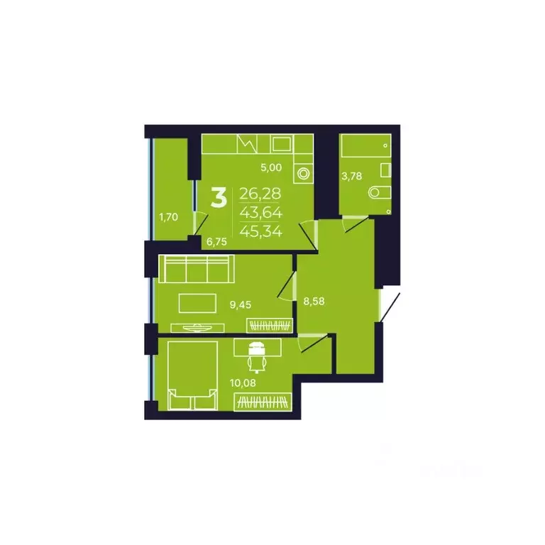 3-к кв. Башкортостан, Уфа просп. Дружбы Народов, 49 (45.34 м) - Фото 1