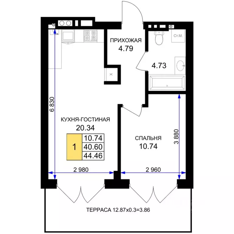 1-к кв. Калининградская область, Гурьевск Включи жилой комплекс (44.46 ... - Фото 1