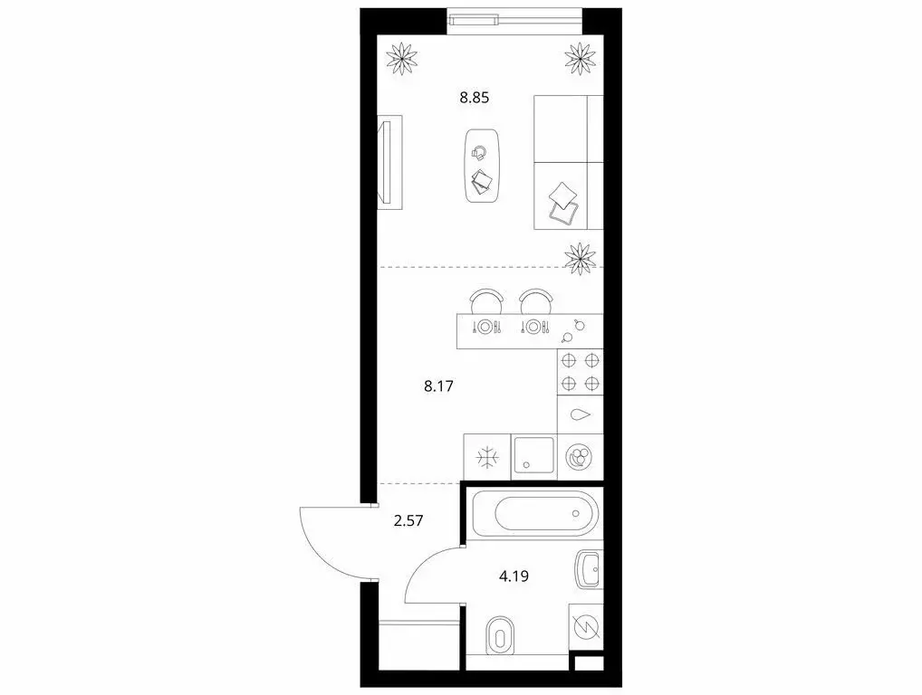 Квартира-студия: Казань, ЖК Таулар (23.78 м) - Фото 1