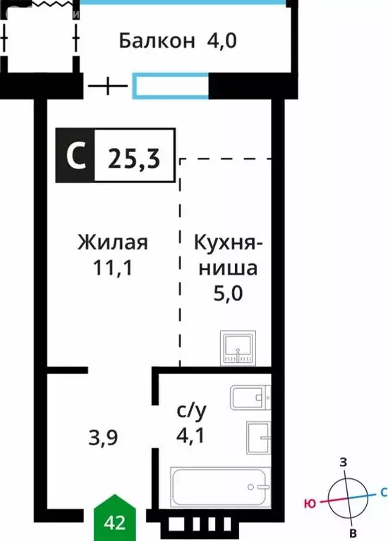 Квартира-студия: деревня Аристово, жилой комплекс Лесная Отрада (25.3 ... - Фото 0