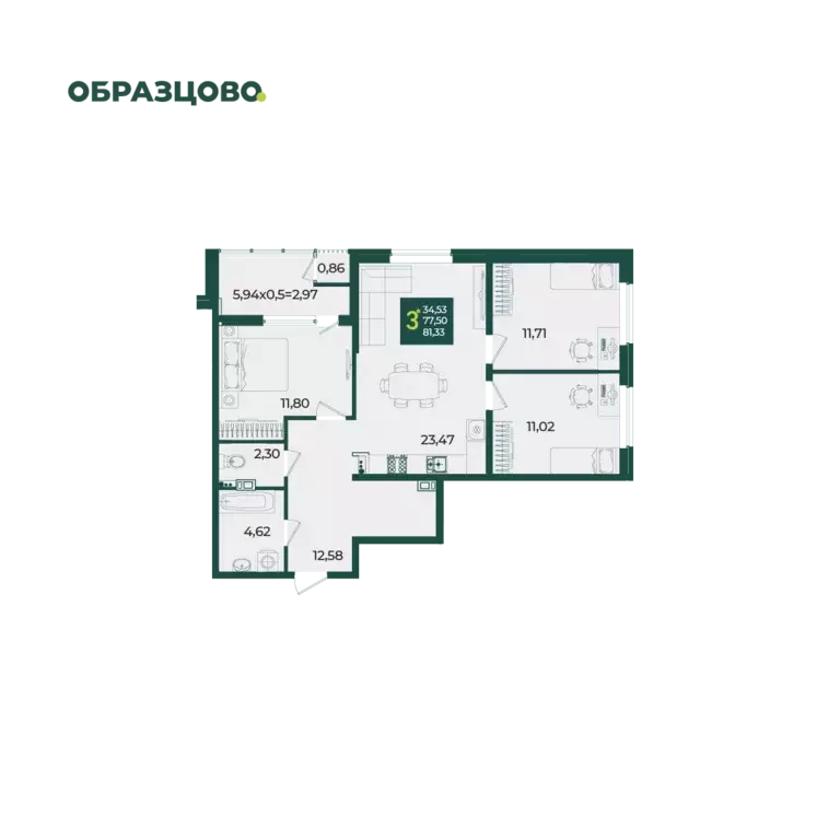 3-к квартира, 85.8 м - Фото 0