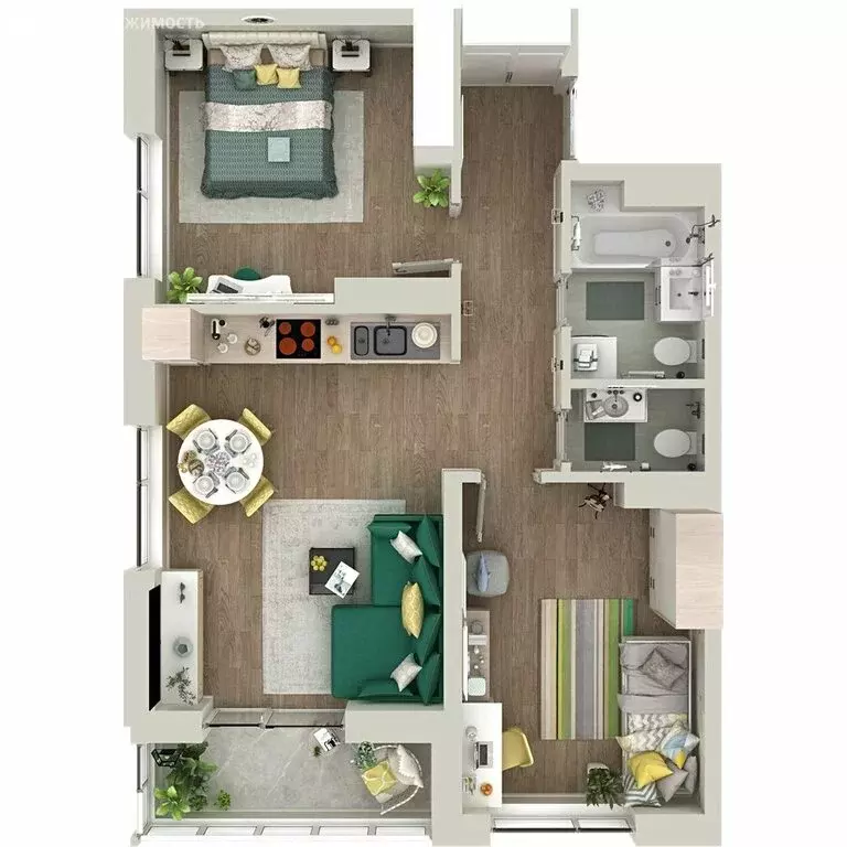 2-комнатная квартира: Тюмень, улица Николая Глебова, 10 (65 м) - Фото 1