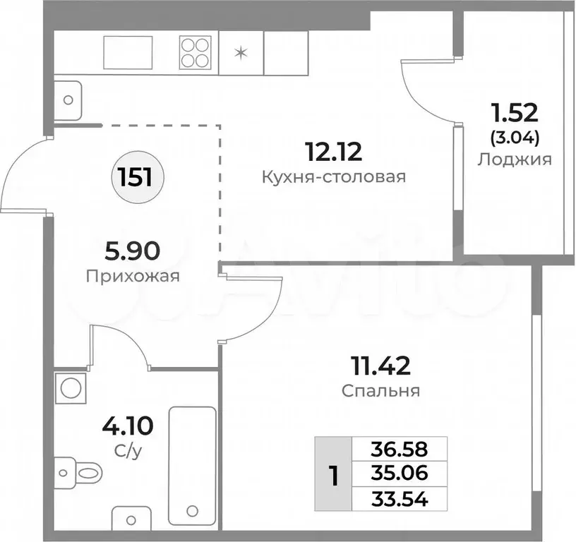 1-к. квартира, 36,6 м, 3/10 эт. - Фото 1