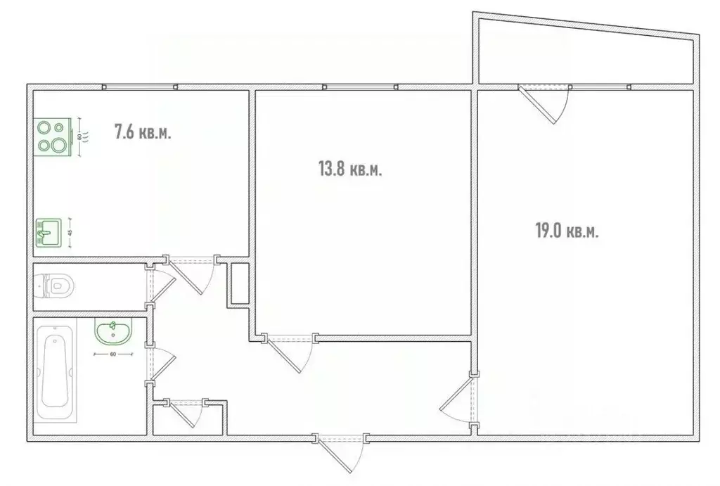2-к кв. Омская область, Омск ул. 10-я Чередовая, 17/1 (52.0 м) - Фото 2