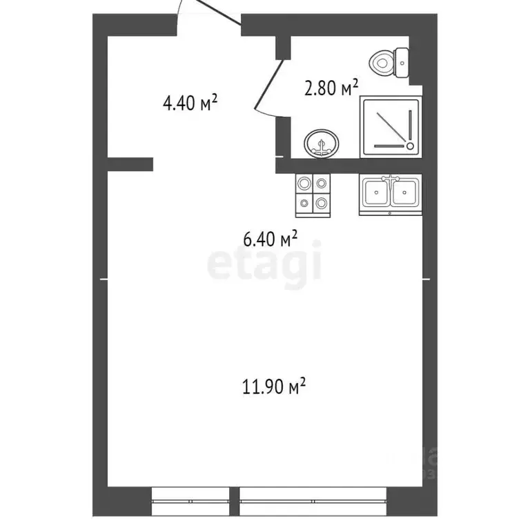 Студия Тюменская область, Тюмень Полевая ул., 117к4 (25.5 м) - Фото 1