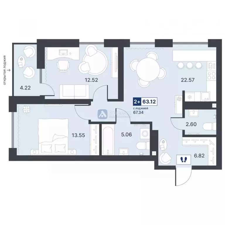 2-к кв. Тюменская область, Тюмень ДОК мкр, ул. Рылеева, 31 (63.12 м) - Фото 1