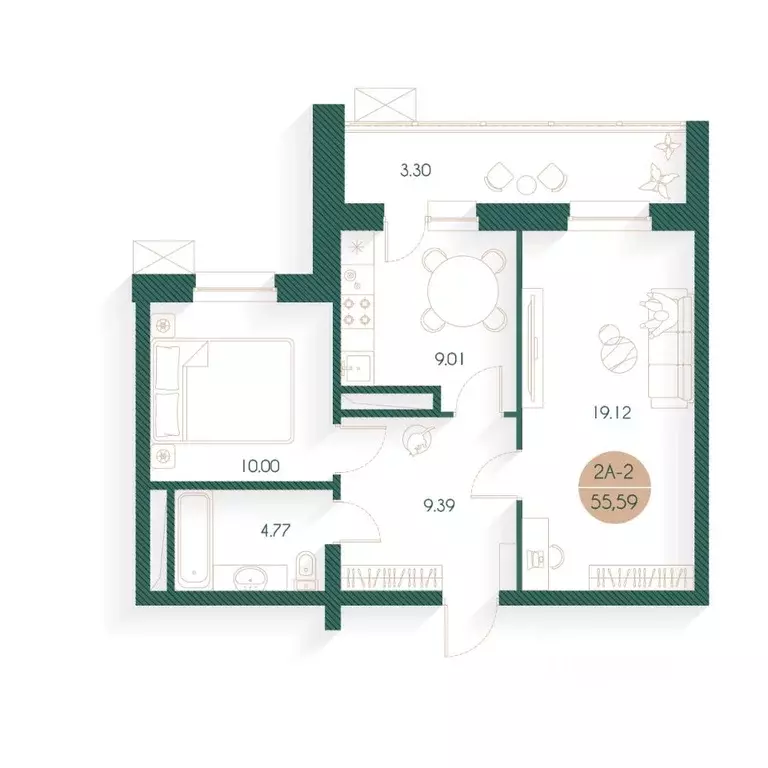 2-к кв. Татарстан, Казань Родины мкр, Наследие жилой комплекс (55.59 ... - Фото 1