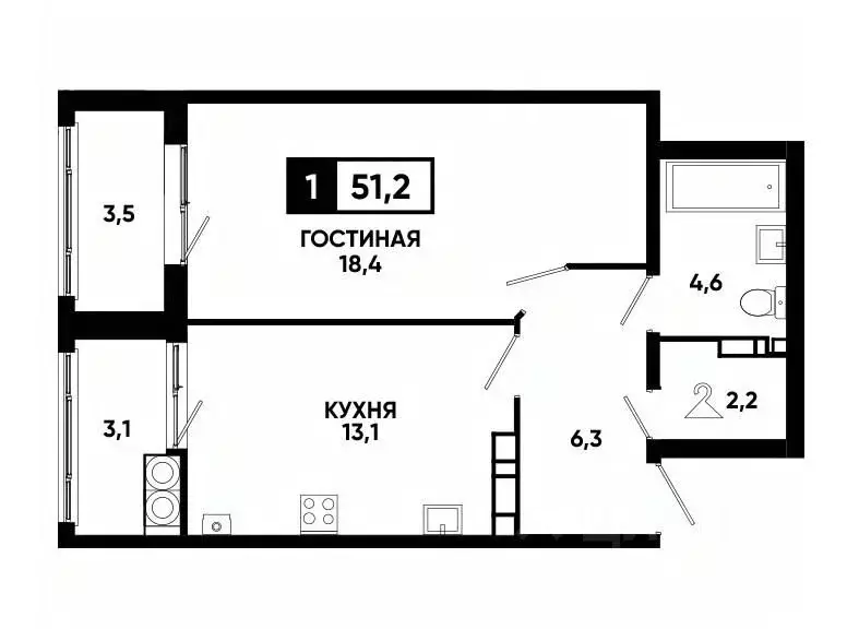 1-к кв. Ставропольский край, Ставрополь ул. Андрея Голуба, 14к2 (51.2 ... - Фото 0