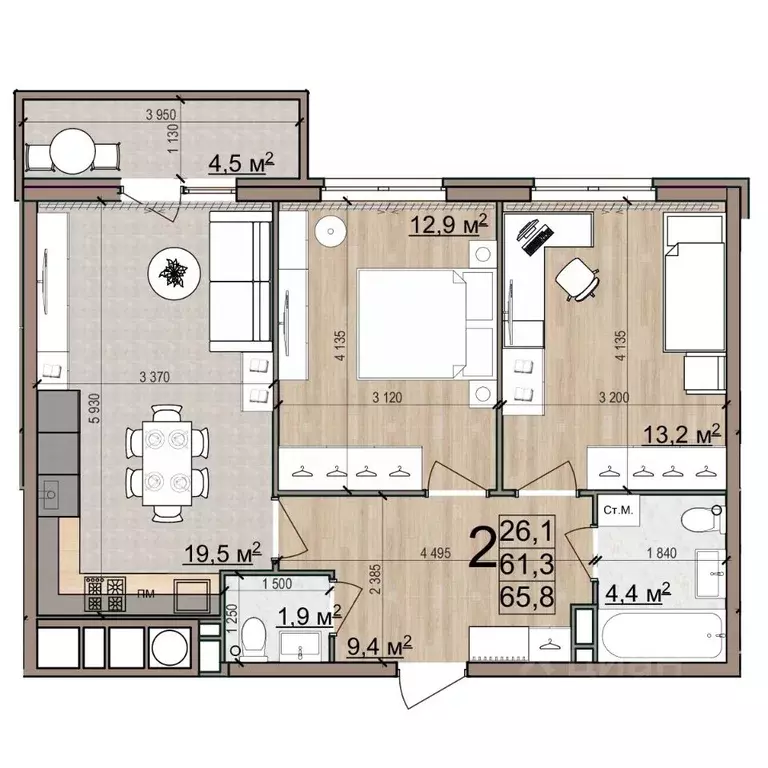 2-к кв. Рязанская область, Рязань Еврокласс жилой комплекс (65.8 м) - Фото 1