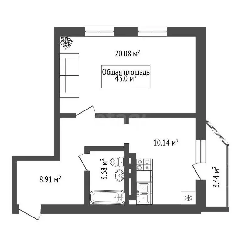 1-комнатная квартира: Новосибирск, улица Фрунзе, 49 (43 м) - Фото 0