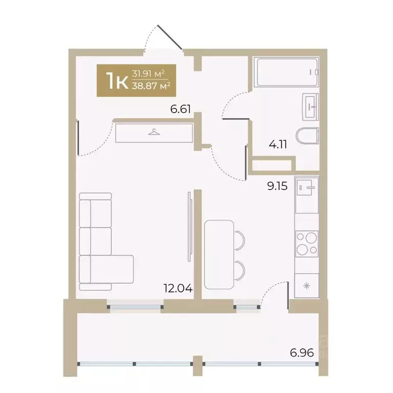 1-к кв. Тюменская область, Тюмень ул. Алматинская, 5 (31.91 м) - Фото 0
