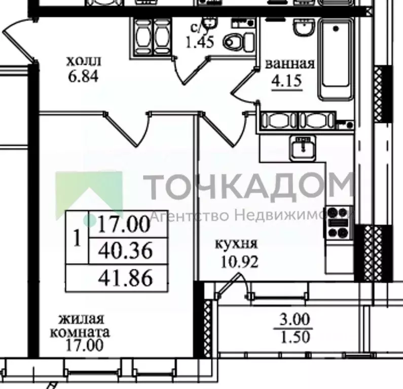 1-к кв. Санкт-Петербург пос. Парголово, ул. Федора Абрамова, 21к1 ... - Фото 2