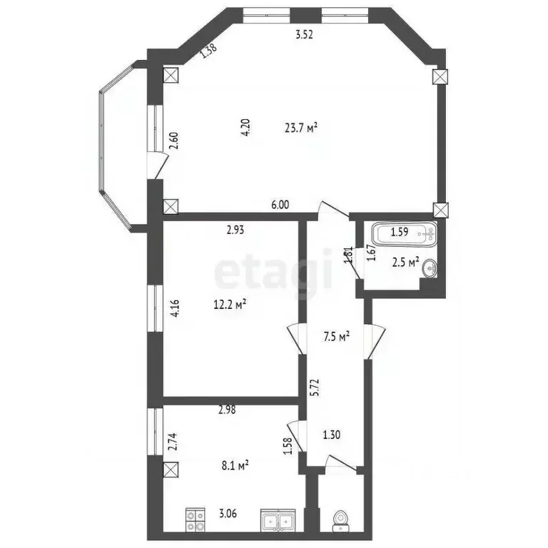 2-к кв. Ямало-Ненецкий АО, Новый Уренгой Тундровая ул., 11 (55.4 м) - Фото 1