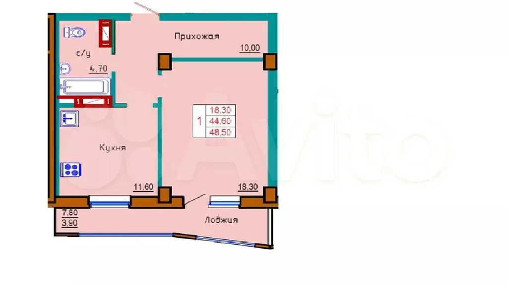 1-к. квартира, 48,5 м, 9/15 эт. - Фото 1