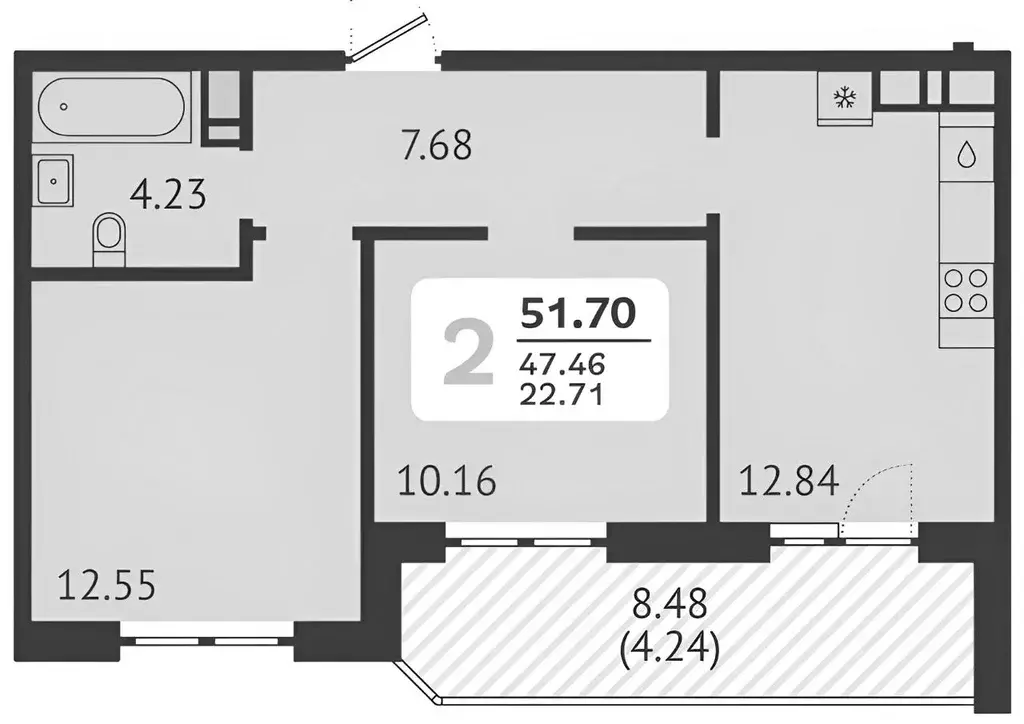 2-к кв. Краснодарский край, Краснодар ул. Красных Партизан, 1/4к20 ... - Фото 1
