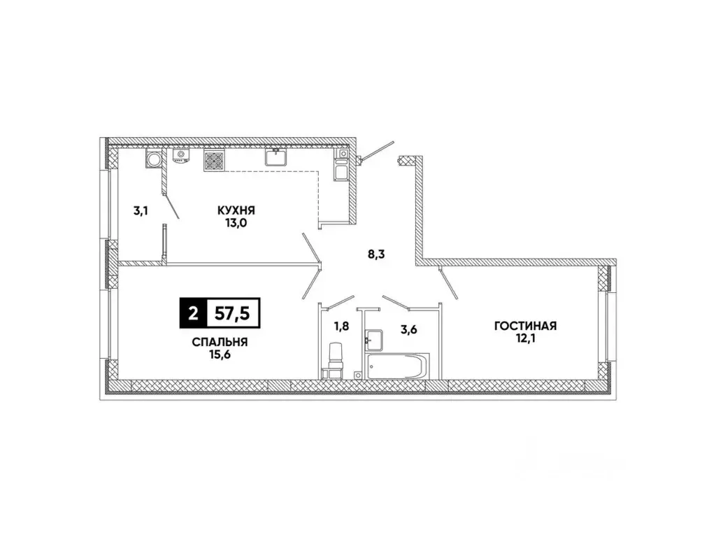 2-к кв. Ставропольский край, Ставрополь ул. Андрея Голуба, 12к6 (57.5 ... - Фото 2