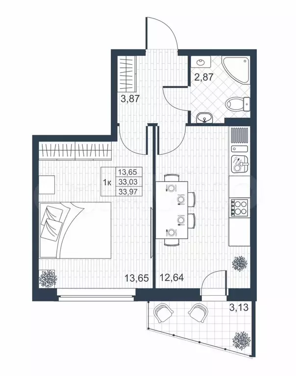 1-к. квартира, 32,6 м, 1/3 эт. - Фото 0