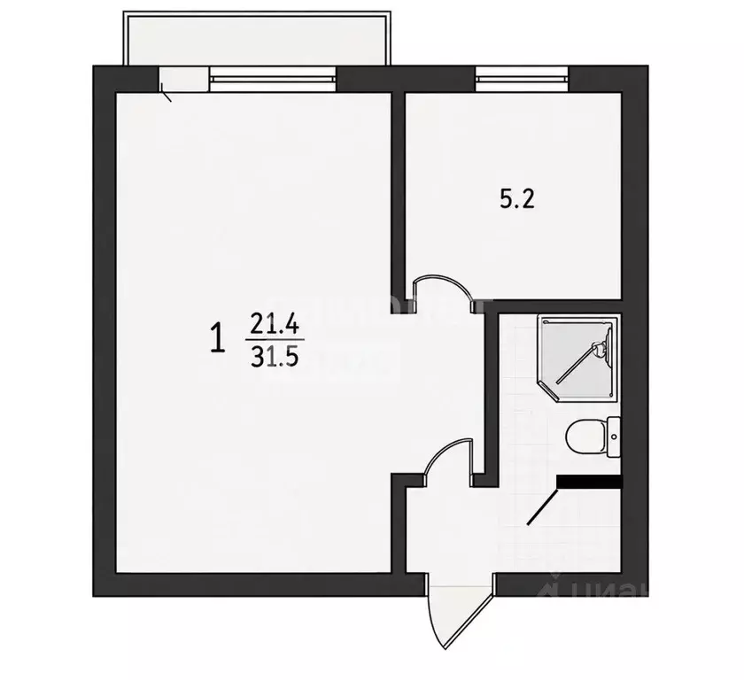 Квартира, 1 комната, 32.1 м - Фото 2